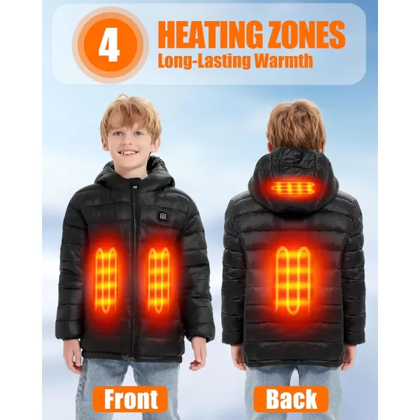 Kids Heated Jacket  Boys and Girls Heating Jackets Hoodie Coat With Battery Pack Heated Clothing for SkiingBlack