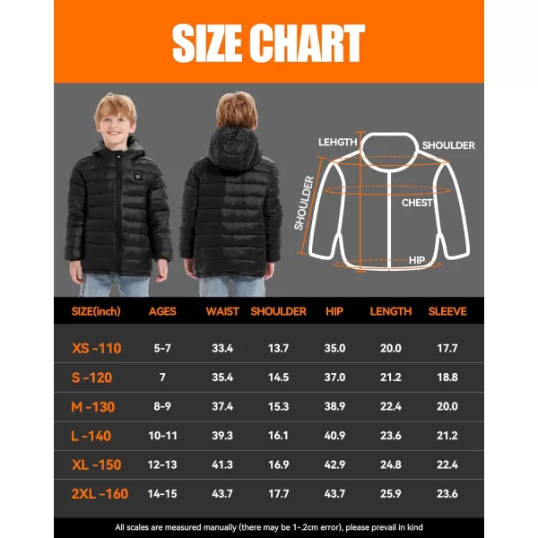 Kids Heated Jacket  Boys and Girls Heating Jackets Hoodie Coat With Battery Pack Heated Clothing for SkiingBlack