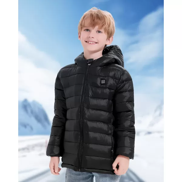 Kids Heated Jacket  Boys and Girls Heating Jackets Hoodie Coat With Battery Pack Heated Clothing for SkiingBlack