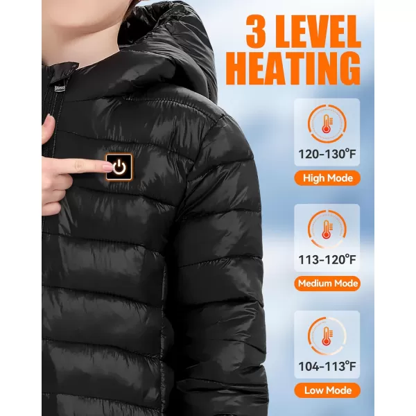 Kids Heated Jacket  Boys and Girls Heating Jackets Hoodie Coat With Battery Pack Heated Clothing for SkiingBlack