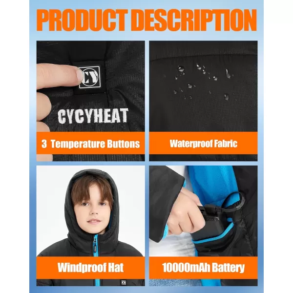 Kids Heated Jacket  Boys and Girls Heating Jackets Hoodie Coat With Battery Pack Heated Clothing for SkiingBlue