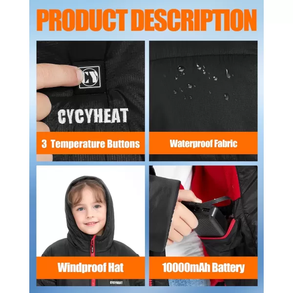Kids Heated Jacket  Boys and Girls Heating Jackets Hoodie Coat With Battery Pack Heated Clothing for SkiingRed
