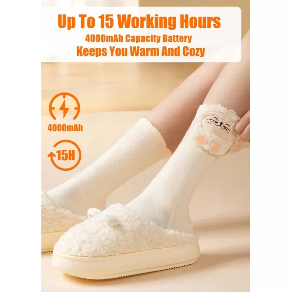 Kids Heated Socks  Boys and Girls Foot Warmer Electric Heating Socks with 4000mah Battery 3 Heating LevelsWhite