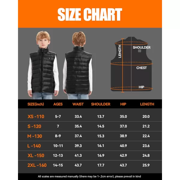 Kids Heated Vest  Boys and Girls Lightweight Heating Vest Jacket Coat With Battery Pack Heated Clothing for SkiingBlack