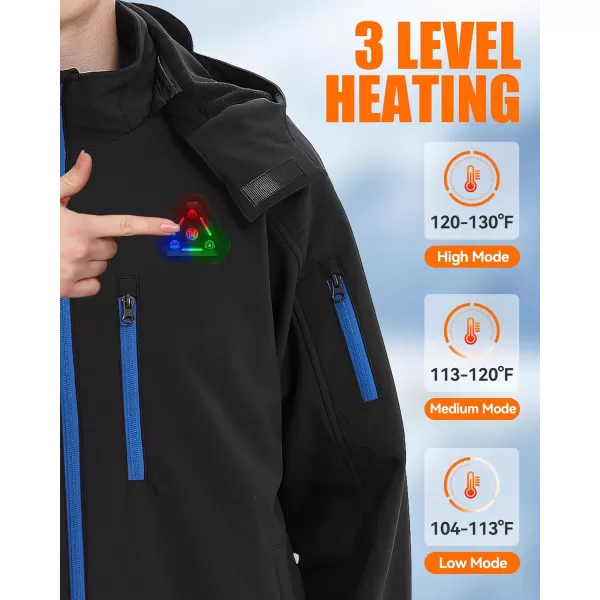 Men Heated Jacket  Soft Shell Electric Heating Hoodie Coat for Mens with 74v Battery 4 in 1 Smart ControllerBlack