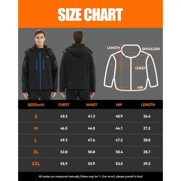 Men Heated Jacket  Soft Shell Electric Heating Hoodie Coat for Mens with 74v Battery 4 in 1 Smart ControllerBlack