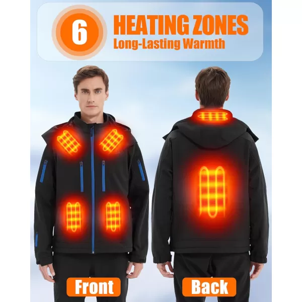 Men Heated Jacket  Soft Shell Electric Heating Hoodie Coat for Mens with 74v Battery 4 in 1 Smart ControllerBlack