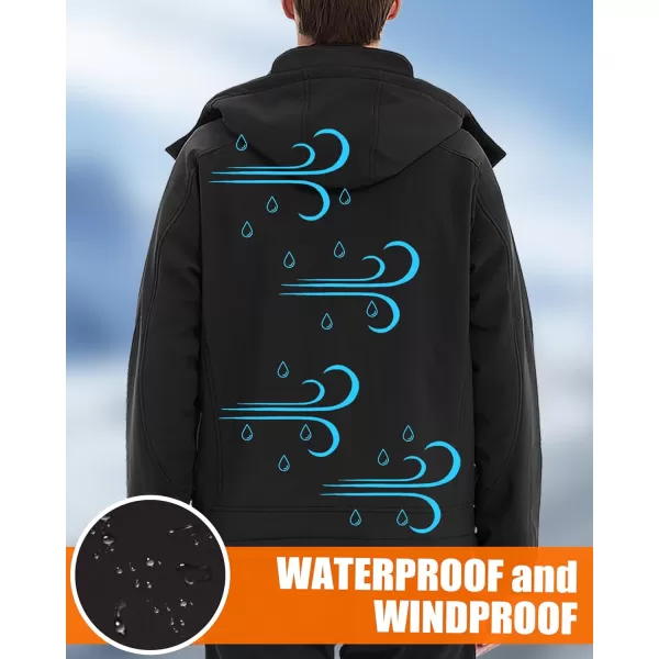 Men Heated Jacket  Soft Shell Electric Heating Hoodie Coat for Mens with 74v Battery 4 in 1 Smart ControllerBlack