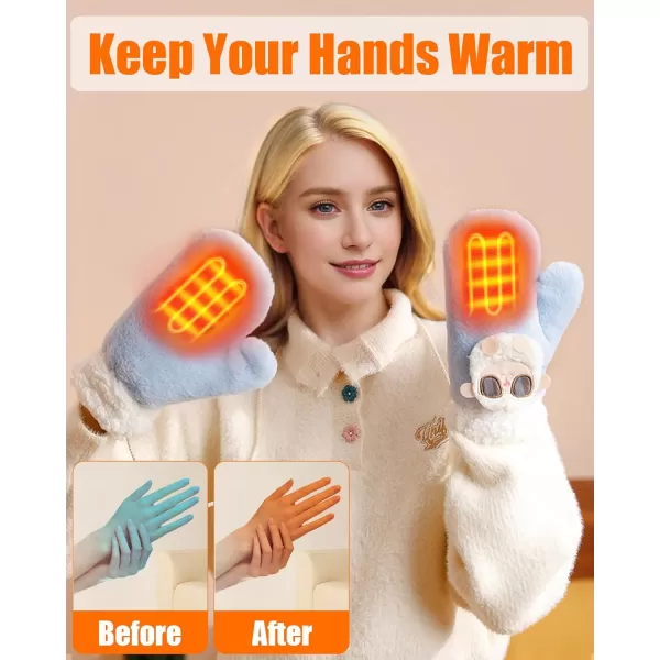 Women Heated Gloves Hand Warmer  Rechargeable Electro Heating Gloves 2pcs DC 2500mAh Battery 3 Heating LevelsBlue