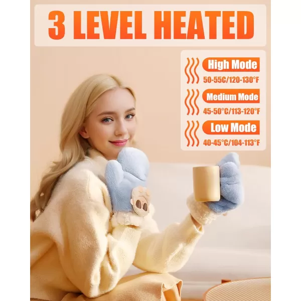 Women Heated Gloves Hand Warmer  Rechargeable Electro Heating Gloves 2pcs DC 2500mAh Battery 3 Heating LevelsBlue