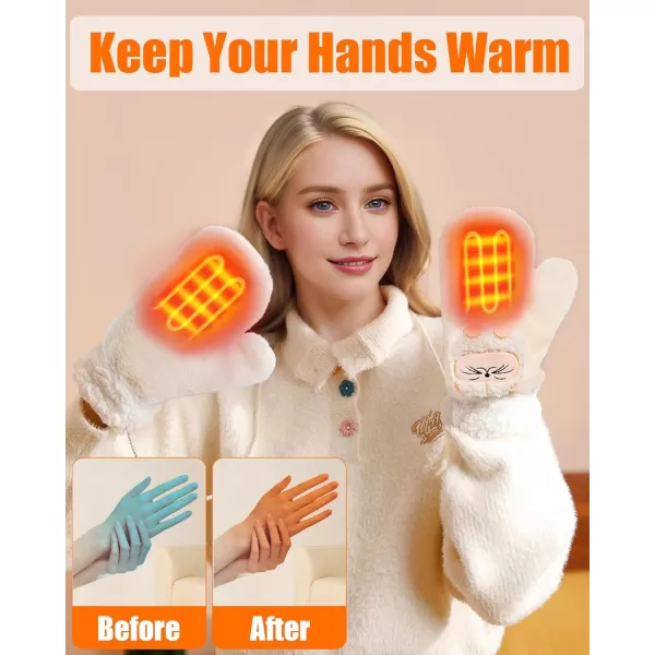 Women Heated Gloves Hand Warmer  Rechargeable Electro Heating Gloves 2pcs DC 2500mAh Battery 3 Heating LevelsWhite