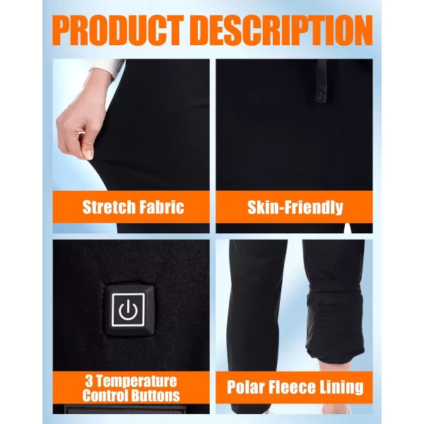 Women Heated Pants  Thicken Heating Pants for Womens 6 Heated Zone 3 Temperature Control Batteries Not IncludedBlack