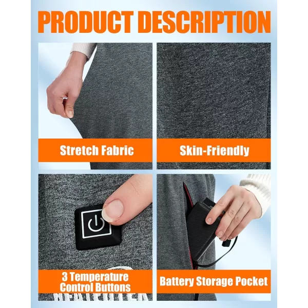 Women Heated Pants  Thicken Heating Pants for Womens 6 Heated Zone 3 Temperature Control Batteries Not IncludedGrey