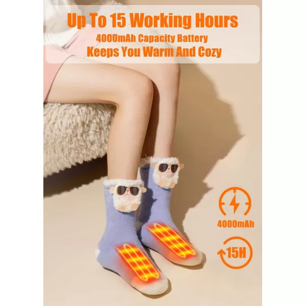 Women Heated Socks Foot Warmer for Bed Indoor Thickening Electric Heating Socks with 4000mah Battery 3 Heating LevelsBlue
