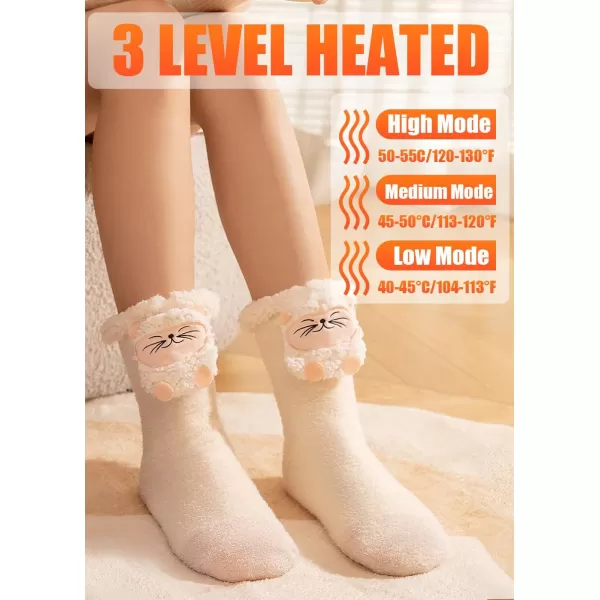 Women Heated Socks Foot Warmer for Bed Indoor Thickening Electric Heating Socks with 4000mah Battery 3 Heating LevelsWhite