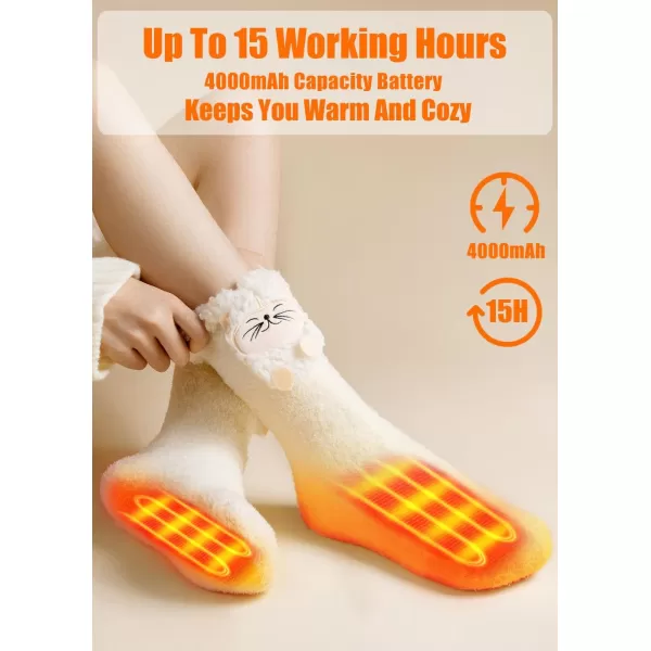 Women Heated Socks Foot Warmer for Bed Indoor Thickening Electric Heating Socks with 4000mah Battery 3 Heating LevelsWhite
