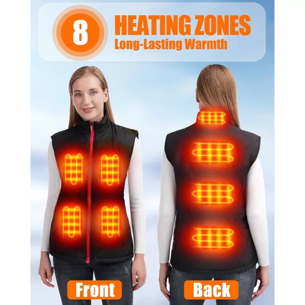 Women Heated Vest  Lightweight Heating Vest Jacket Coat Clothing 8 Heated Zones 3 Temperature LevelsBlack 74v Dc Port 12000mah Battery Included