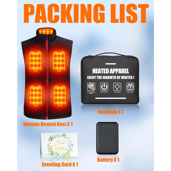 Women Heated Vest  Lightweight Heating Vest Jacket Coat Clothing 8 Heated Zones 3 Temperature LevelsBlack 74v Dc Port 12000mah Battery Included
