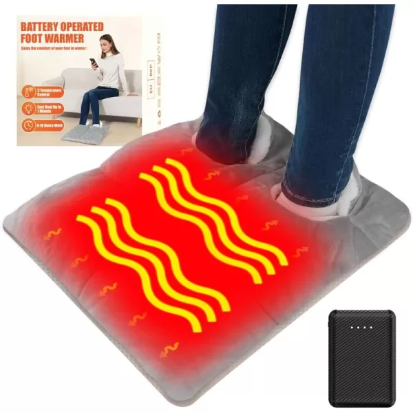 Foot Warmer Battery Operated  Rechargeable Wireless Foot Heating Pad for Under Desk and Bed Men ampamp Women Electric Heated FootGray