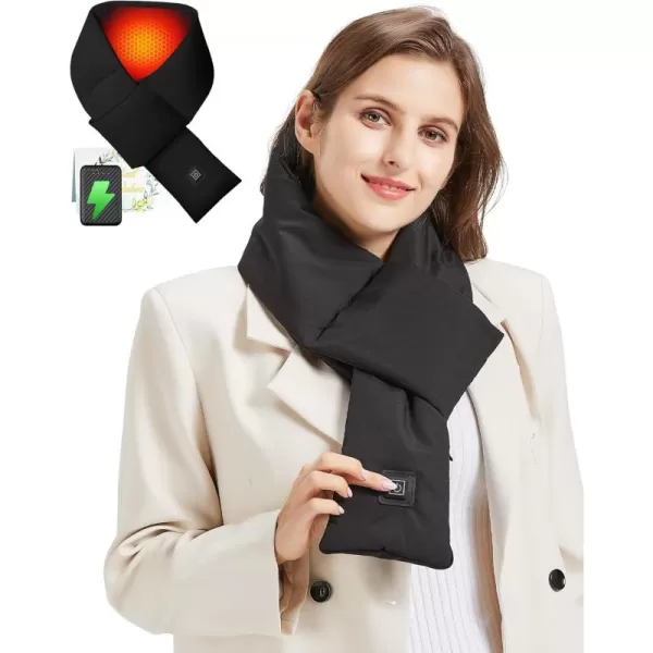 Heated Scarf  Neck Warmer Men and Women Rechargeable Heating Scarfs with Battery 3 Heated Levels Christmas GiftBlack