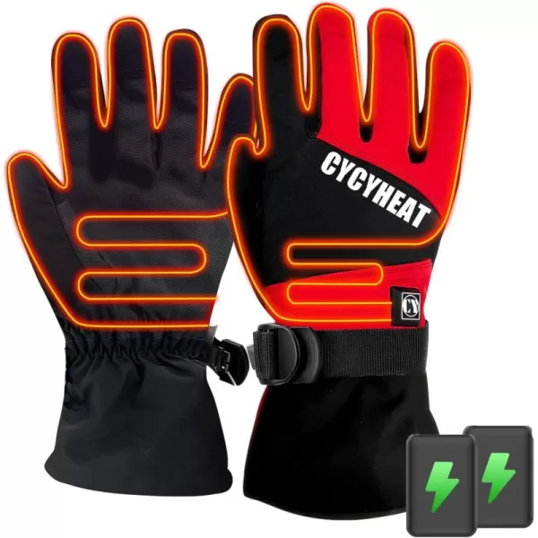 Kids Heated Gloves  Boys and Girls Waterproof Ski Heating Gloves with 2pcs DC 2700mAh Battery 3 Heating LevelsBlackRed