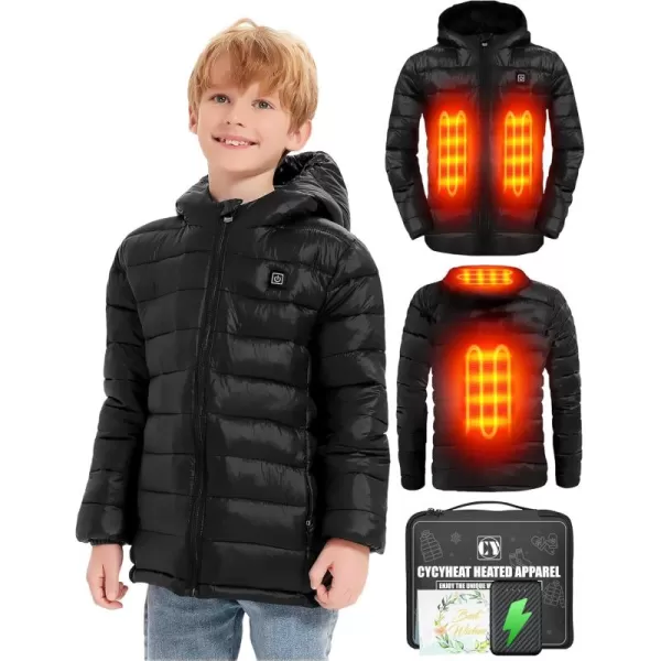 Kids Heated Jacket  Boys and Girls Heating Jackets Hoodie Coat With Battery Pack Heated Clothing for SkiingBlack