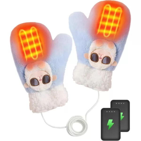 Women Heated Gloves Hand Warmer  Rechargeable Electro Heating Gloves 2pcs DC 2500mAh Battery 3 Heating LevelsBlue