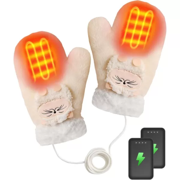 Women Heated Gloves Hand Warmer  Rechargeable Electro Heating Gloves 2pcs DC 2500mAh Battery 3 Heating LevelsWhite