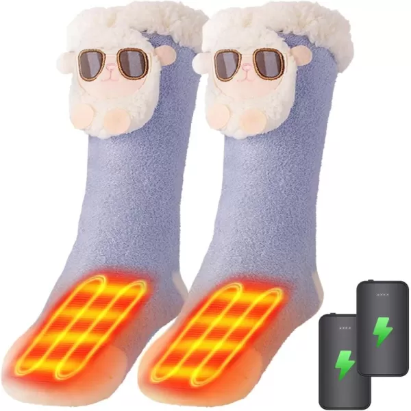 Women Heated Socks Foot Warmer for Bed Indoor Thickening Electric Heating Socks with 4000mah Battery 3 Heating LevelsBlue