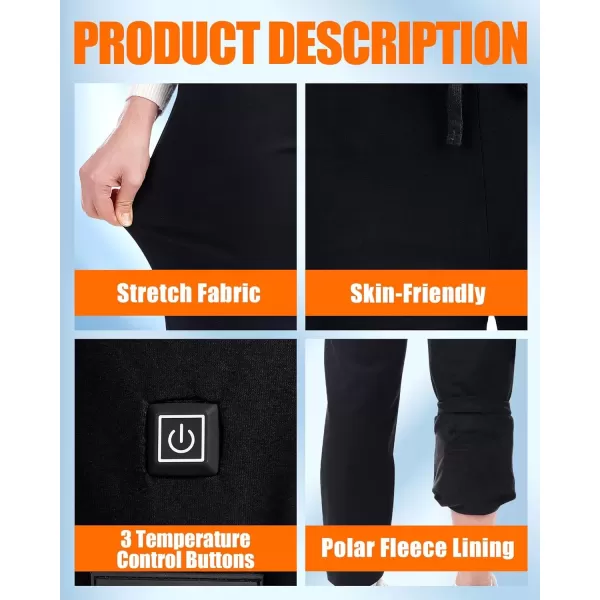 imageWomen Heated Pants Soft Heating Sweat Pants for Womens 6 Heated Zone 3 Temperature Control Batteries Not IncludedBlackincludes 10000mah Battery
