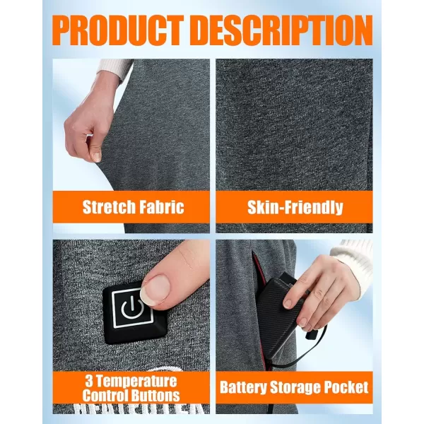 imageWomen Heated Pants Soft Heating Sweat Pants for Womens 6 Heated Zone 3 Temperature Control Batteries Not IncludedGreybattery Not Included