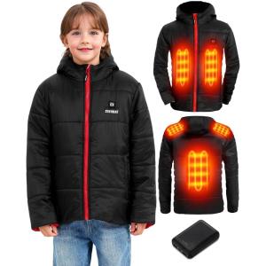 imageKids Heated Jacket  Girls and Boys Heating Jackets Hoodie Coat With Battery Pack Heated Clothing for SkiingRed