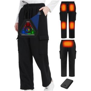 imageWomen Heated Pants Cargo Baggy Sweatpants for Womens Upgraded 74V 10000mAh Battery PackBlack