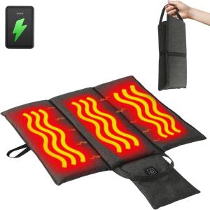 image10000mAh Heated Seat Cushion Battery Operated  Foldable Portable USB Rechargeable Heating Seat Cushion for Office Bleacher StadiumBlackfoldable