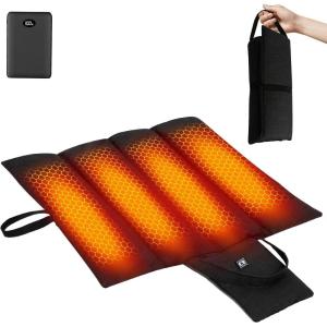 image10000mAh Heated Seat Cushion Battery Operated  Foldable Portable USB Rechargeable Heating Seat Cushion for Office Bleacher StadiumUpgraded Black Foldable