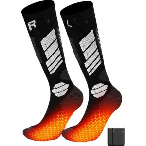 imageKids Heated Socks  Boys and Girls Electric Heating Wool Knee High Skiing Socks Upgraded 5000mAh Battery PackBlack