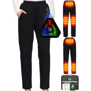imageWomen Heated Pants Cargo Baggy Sweatpants for Womens Upgraded 74V 10000mAh Battery PackBlack  4 In1control Switchincludes 16000mah Battery