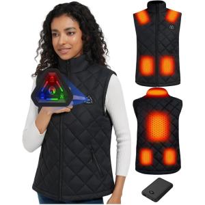 imageWomen Heated Vest  Quilted Lightweight Heating Jacket Coat for Womens Upgraded 74V Battery PackBlack