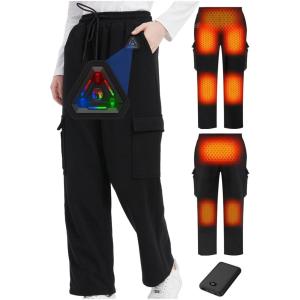 imageWomen Heated Pants 4 IN1 Control Switch Cargo Baggy Heating Sweatpants for Womens Upgraded 74V 10000mAh Battery PackBlack