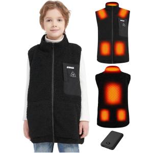 imageFleece Kids Heated Vest  Boys and Girls Lightweight Heating Jacket Coat 2025 Upgraded 74V Battery Pack ampamp Heating ElementBlack