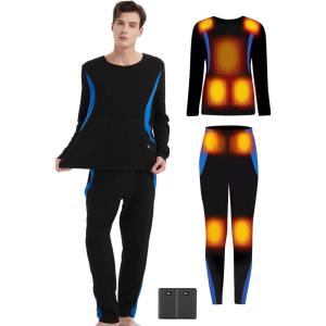 imageHeated Underwear  Women and Men Elastic Heated Thermal Underwear Pants Set Upgraded 74V 2PCS Battery PackMens Black  Blue