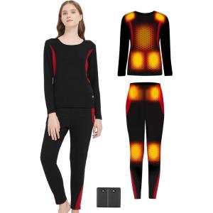 imageHeated Underwear  Women and Men Elastic Heated Thermal Underwear Pants Set Upgraded 74V 2PCS Battery PackWomens Black  Red