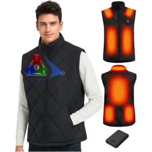 imageHeated Vest for Women and Men  Quilted Lightweight Heating Jacket Coat Upgraded 74V 10000 mAh Battery PackBlack Men Vest