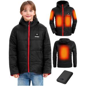 imageKids Heated Jacket  Boys and Girls Heating Jackets Hoodie Coat With Battery Pack Heated Clothing for SkiingRed Upgraded Jacket