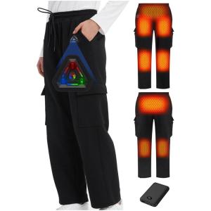 imageMen Heated Pants 4 IN1 Control Switch Cargo Baggy Heating Sweatpants for Mens Upgraded 74V 10000mAh Battery PackBlack