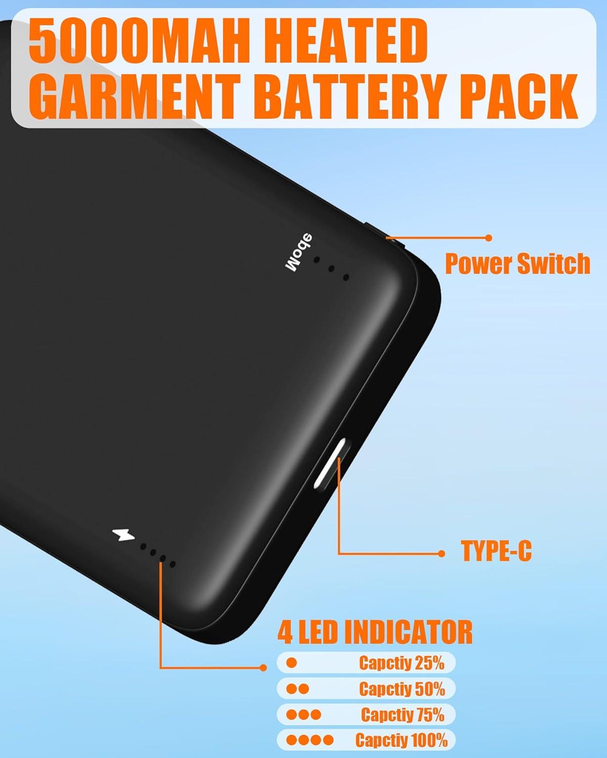 image37V2A 4000mAh Battery Pack DC Port with Temperature Controlfor Heated Gloves Scarf Socks and Heating Slippers1 Pc  5V2A TypeC Port 5000mAh