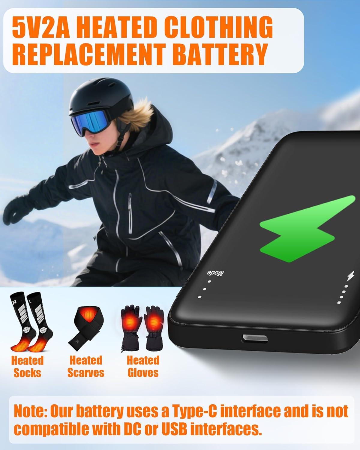 image37V2A 4000mAh Battery Pack DC Port with Temperature Controlfor Heated Gloves Scarf Socks and Heating Slippers1 Pc  5V2A TypeC Port 5000mAh