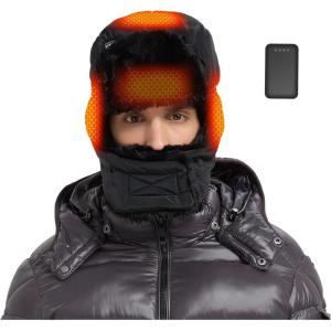 imageHeated Trapper Hat for Men and Women Faux Fur Hunting Outdoor Heating Hat Upgraded 5V USB 4000 mAh Battery Pack Black