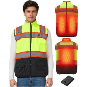 imageSafety Work Heated Vest  Hi Vis Reflective Heating Jacket Coat for Men and Wome Upgraded 5V USB Battery PackYellow