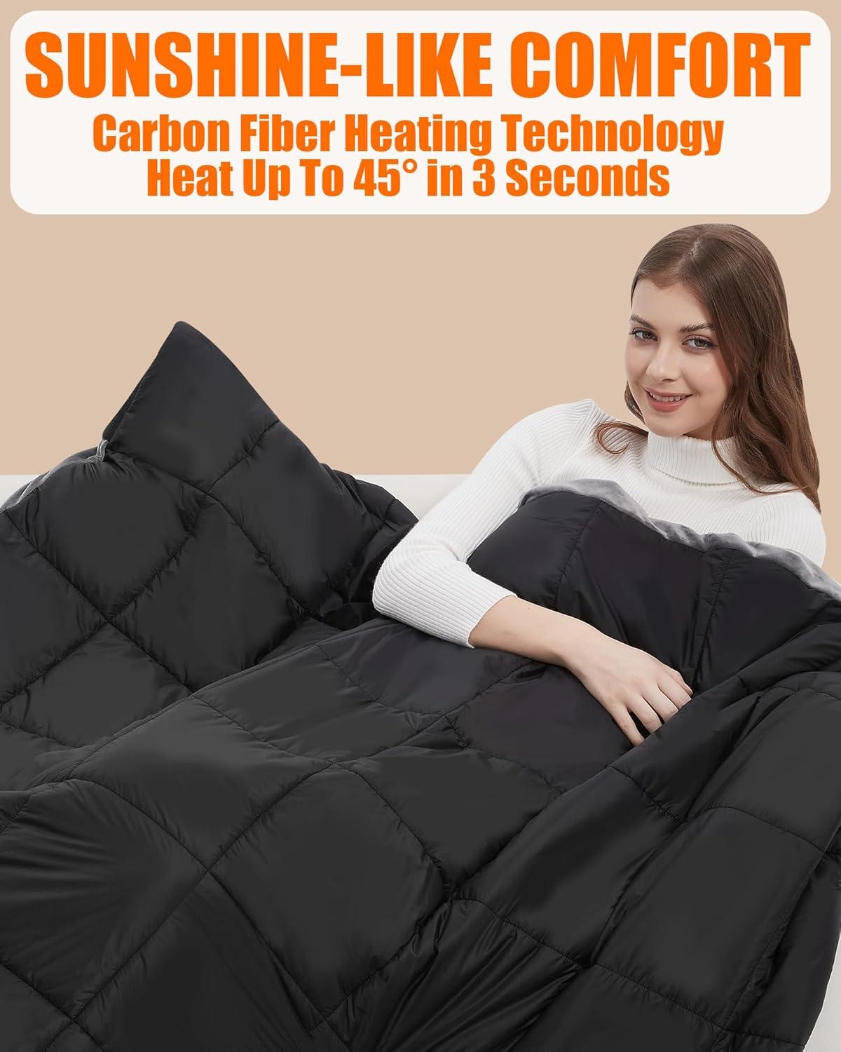 image20000mAh Large Heated Blanket Battery Powered with Upgraded 74V Battery Pack 62x55 in Portable Cordless Throw Electric Rechargeable Heating Blankets Black 62x55 inBlack